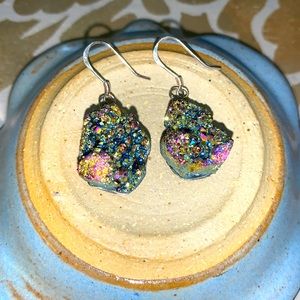 💕Rainbow druzy sterling silver earrings